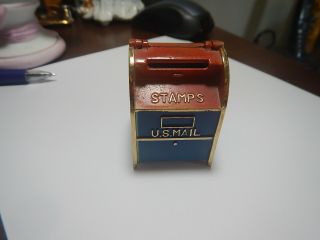 Vintage Us Mail Box Coin Bank In Red,  White & Blue.  Metal Antique