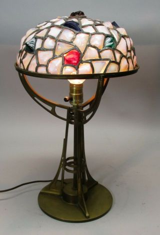Fine Czechoslovakian Art Nouveau Chunk Leaded Glass Lamp C.  1920 Antique