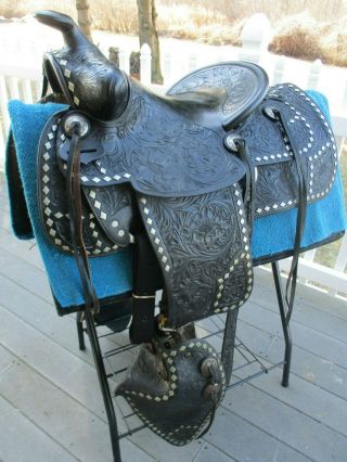 14  Antique Diamond Parade Western Saddle Qhb W Bridle & Breast Collar