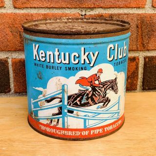 Vintage Kentucky Club Tobacco Tin The Thoroughbred Of Pipe Tabaccos Collectible