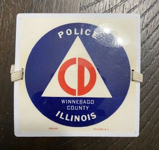 Vintage Winnebago County Illinois Civil Defense Cd Police Plastic Armband