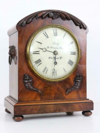 SMALL ANTIQUE ENGLISH FUSEE BRACKET or LIBRARY CLOCK by CHARLES SORG,  LONDON 2