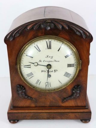 SMALL ANTIQUE ENGLISH FUSEE BRACKET or LIBRARY CLOCK by CHARLES SORG,  LONDON 3