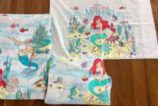 Vintage 1990s Disney The Little Mermaid No Iron Twin Bed Sheet Set Ariel Sheets