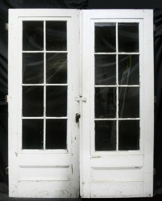Pair 60 " X79 " Antique Vintage Wood Wooden Storm Screen Door Window Old Wavy Glass