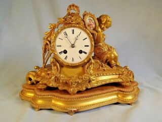 19c Ormolu Gilt Bronze Clock " Japy Freres " With Stand.