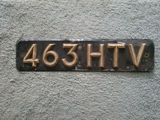 Uk License Plate British Raised Rivetted 463htv Vintage Aluminum Number Plate