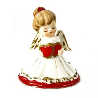 Vintage Lefton Valentine Angel Girl 3 " Figurine Holding Double Red Hearts 2774