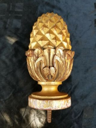 Vintage Folk Art Hand Carved Wooden Finial Pineapple One Of A Kind