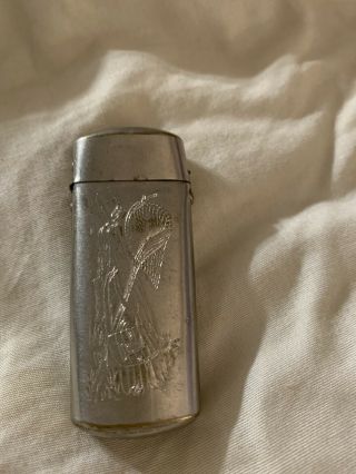 Antique Silver Plated Match Safe Fishing Scene Estate