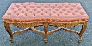 Great Antique Carved Walnut French Louis Xv Tufted Double Window Bench Stool