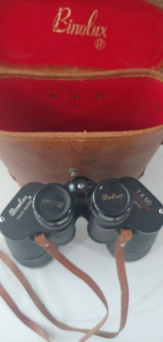Vintage Binolux 7 X 50 Binoculars W Leather Case & Built - In Compass 34257