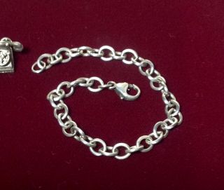 Vintage Sterling Silver Rolo Link Starter Charm Bracelet - Lobster Clasp - 7 "
