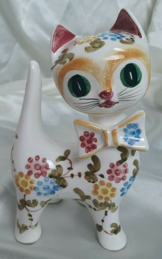 Vintage Hand Painted Floral Ceramic Pottery Cat Kittin Figurine Made In Japan