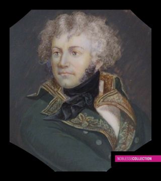 Antique 19th C.  French Miniature Painting Watercolor Portrait Of General Kleber