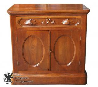 1870s Antique Victorian Walnut Dresser Hand Carved Handles Nightstand Cabinet