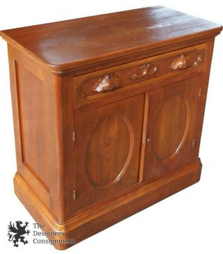 1870s Antique Victorian Walnut Dresser Hand Carved Handles Nightstand Cabinet 2