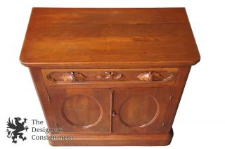 1870s Antique Victorian Walnut Dresser Hand Carved Handles Nightstand Cabinet 3