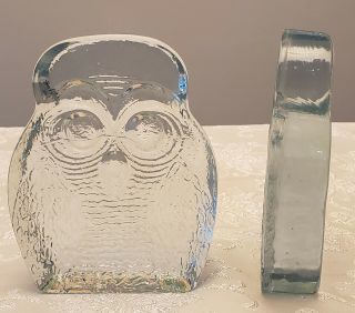 Vintage BLENKO Heavy Clear Glass OWL Bookends 2