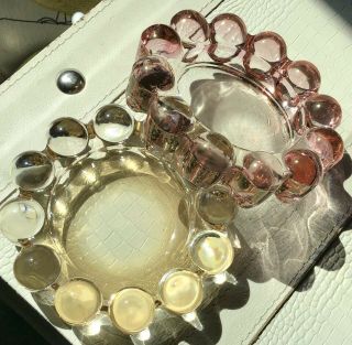 2 Vintage Rare Mid Century Boopie Bubble Ball Glass Ashtrays,  Pink & Light Amber
