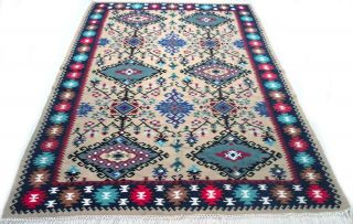 Antique Vintage Tribal Handmade Hand - Knotted Kilim Rug 60 " X 98 " Pure Wool 2a