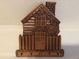 Vintage 1991 Copper Plated Cast Iron Wall Mount Key Holder House Design 6 " X 5.  5 "