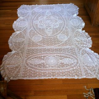 Antique Lace Handmade French Normandy Tambour Bedspread 60 " W X 88 " L