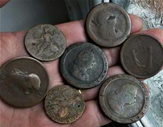 7 X Old Vintage Coins,  Scarce,  All Georgian Inc 5 X Cartwheel Pennies