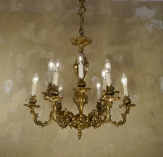 12 Light Bronze Brass French Chandelier Vintage Ceiling Lamp Lustre Ø 24 "