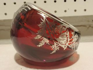 Silver City Co Sterling On Ruby Red Thick Heavy Crystal Globe Ashtray