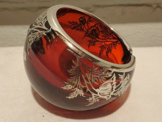 Silver City Co Sterling on Ruby Red Thick Heavy Crystal Globe Ashtray 2