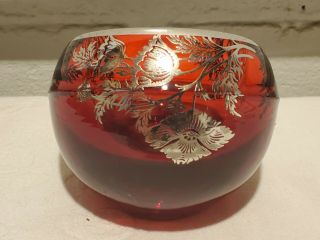 Silver City Co Sterling on Ruby Red Thick Heavy Crystal Globe Ashtray 3