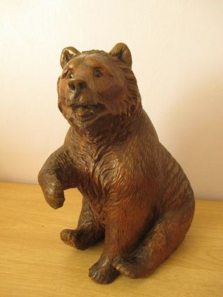 Large 11 " Quality Antique Black Forest Sitting Bear Swiss Wood Carving