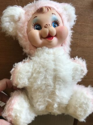 Vintage 9 1/2” Pink Rushton? Teddy Bear Rubber Face No Tag