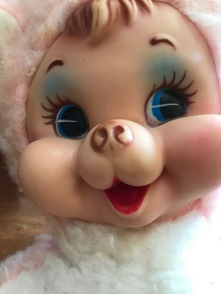 Vintage 9 1/2” Pink Rushton? Teddy Bear Rubber Face No Tag 3