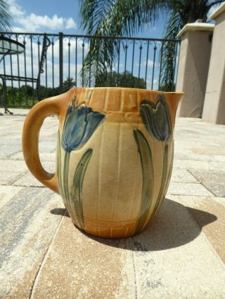 Antique Vintage Roseville Pottery Hand Glazed Stoneware Pitcher Tulip Design