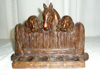 Vintage Syroco Wood 4 Pipe Stand Horse And Retriever Dogs Over Fence