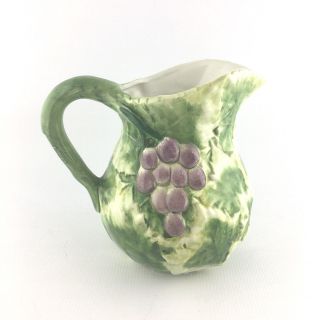 Vintage San Marco Italy Majolica Ceramic Green Leaves Raised Grapes Pitcher