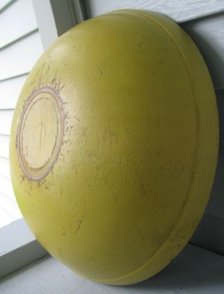 Antique Eye - Catching 17 3/8 " Turned Wood Bowl In Old Yellow Paint,  Wide Border