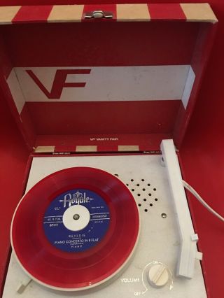 Vintage Vanity Fair Record Player Red Stripe 45 & 33 Rpm Needs A Needle