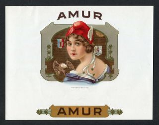 Old Amur Cigar Label - Woman Wearing Winged Cap - Eagle - Scarce