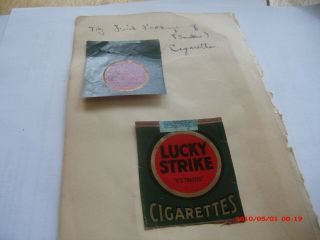 Antique 1920s Lucky Strike Cigarettes Wrappers On Scrapbook Pg