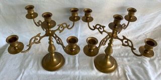 Vintage Decorative Brass Candelabras / Candlestick Holders 5 Candles Ea.