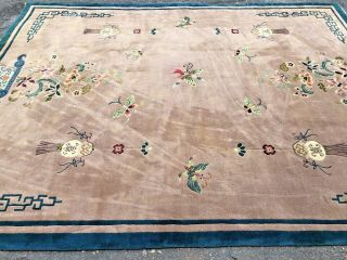 Auth: Antique Art Deco Chinese Rug Skin Tone & Butterflies Beauty 9x12 Nr