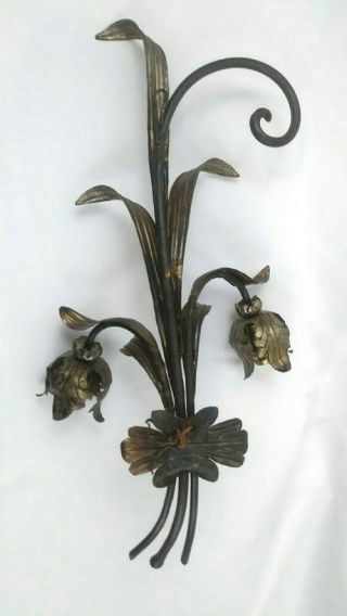 Vintage Italian Metal Floral Wall Sconce Hand Made