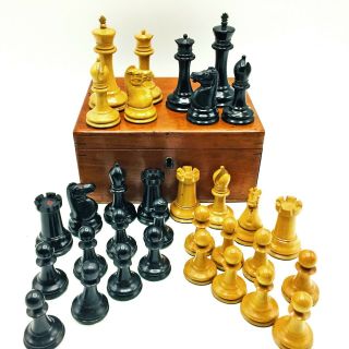 Antique Leuchars 1860s Jaques Staunton Anderssen Ebony & Boxwood Chessmen & Box
