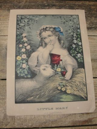 Antique Currier & Ives Print Little Mary And Her Lamb