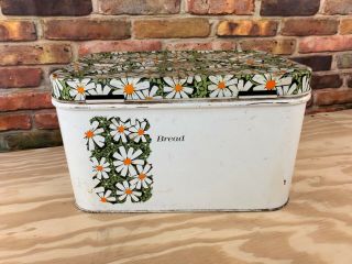 Vintage Tin Metal Bread Box Bin Paint Orange Green Floral Flowers Usa