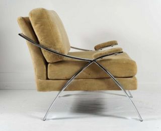 Mid Century Modern Milo Baughman Flat Bar Chrome Club Lounge Chair Armchair.