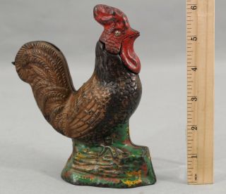 19thc Antique Kyser & Rex Mechanical Painted Cast Iron Rooster Bank,  Nr